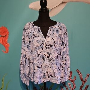 Lilly Pulitzer Blue and White Floral Blouse